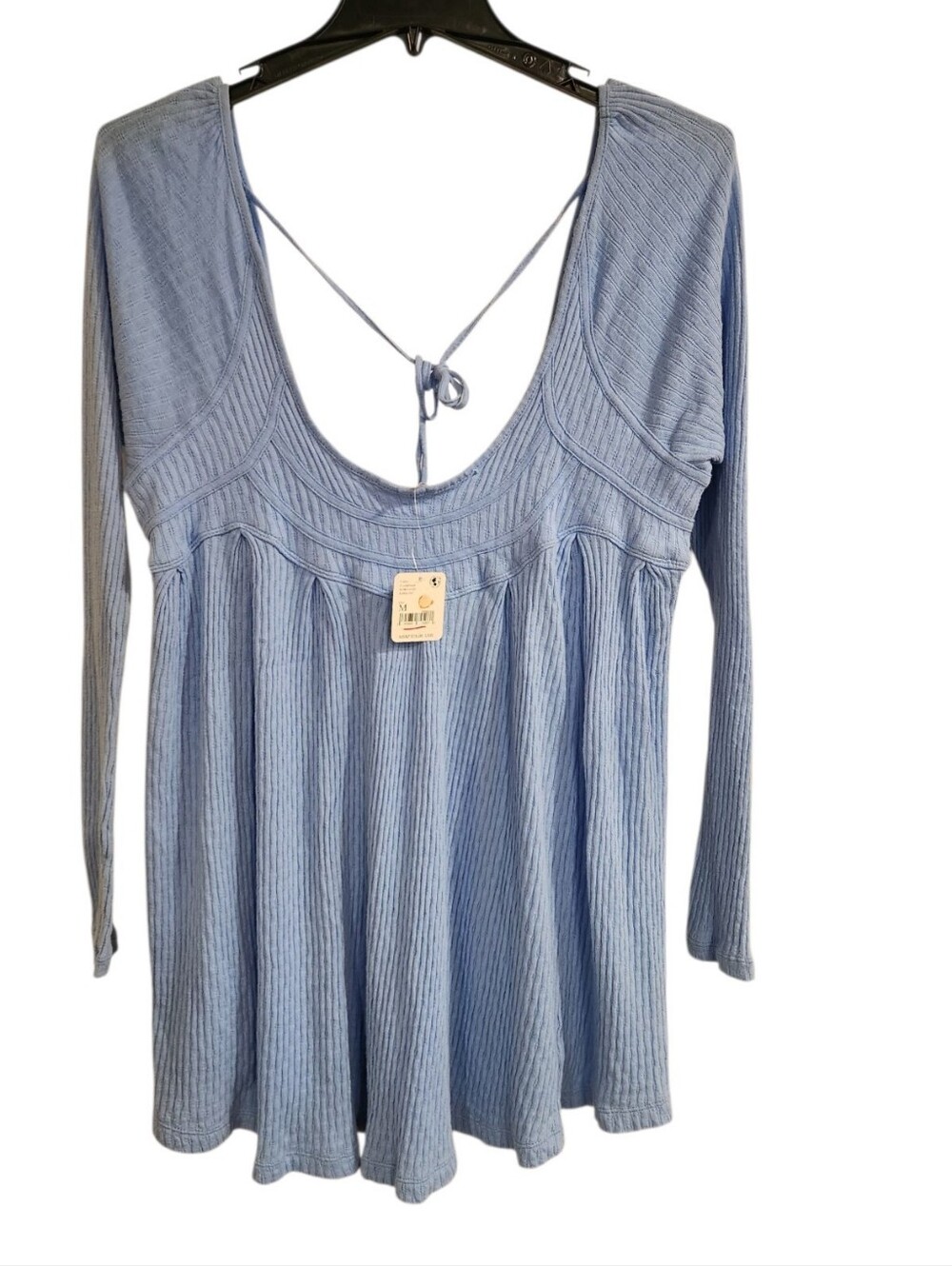 NWT Free People It's Always You Sz M Blouse Babydoll Top Cornflower Blue Ribbed